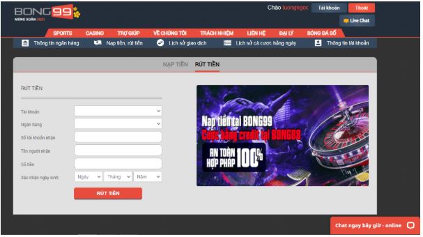 Cách rút tiền tại BONG99 rất đơn giản và nhanh chóng