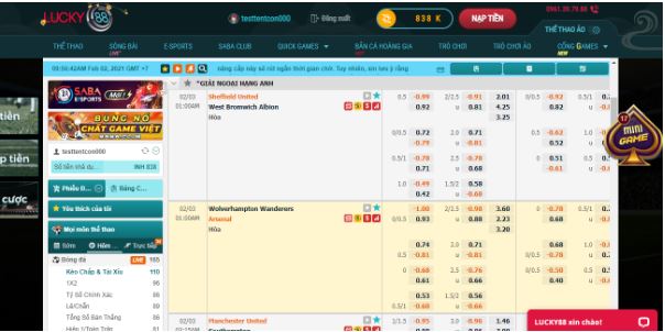 Mỗi ngày tại LUCKY88 có hàng trăm trận đấu thể thao hấp dẫn 