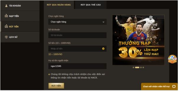 Rút tiền qua ngân hàng được nhiều người lựa chọn tại nhà cái OXBET