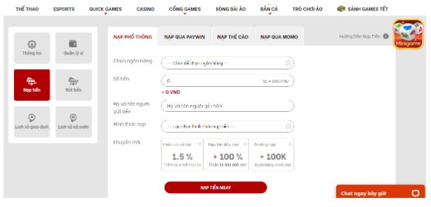 Cách nạp tiền tại nhà cái rất đơn giản