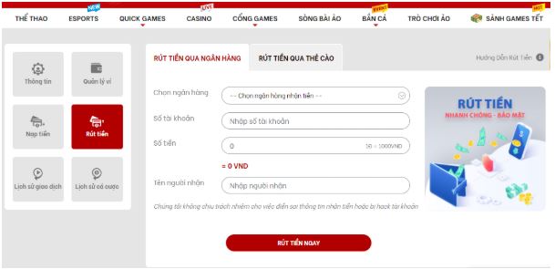 Red88 hỗ trợ 2 hình thức rút tiền chủ yếu