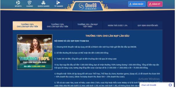 Đến với ONE88 bạn sẽ nhận được nhiều khuyến mãi khủng