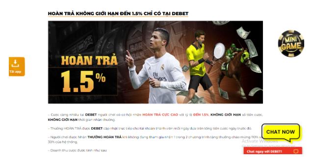 Debet mang đến khuyến mãi hoàn trả khủng với 1.5% tiền cược