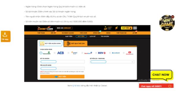 Rút tiền tại Debet chưa bao giờ là khó khăn với người chơi